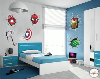 Avengers Superheroes breaking out crack- Wall Decals/Wall Stickers/Home decoration/DYI project/peel and stick/Nursery/kids room/office/car