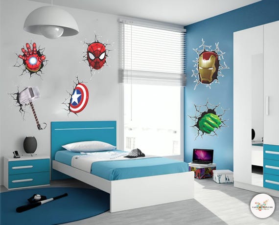 Avengers Superheroes breaking out crack- Wall Decals/Wall Stickers/Home decoration/DYI project/peel and stick/Nursery/kids room/office/car