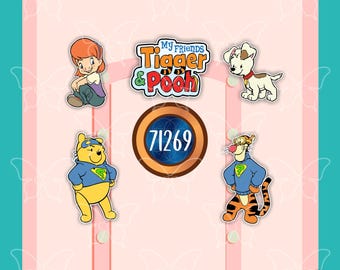 May include: A digital graphic featuring the text My Friends Tigger & Pooh, a central circular emblem with the number 71269, and four cartoon characters: a girl with orange hair, a small white puppy, Winnie the Pooh, and Tigger, all on a pink background.