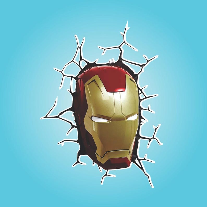 Avengers Superheroes breaking out crack- Wall Decals/Wall Stickers/Home decoration/DYI project/peel and stick/Nursery/kids room/office/car Iron Man HELMET