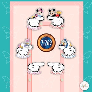 May include: A selection of Disney character stickers, including Mickey and Minnie Mouse, Daisy Duck, and Donald Duck. Each character is on a white hand with the text "We're With Them". A central circle displays the number "71269".