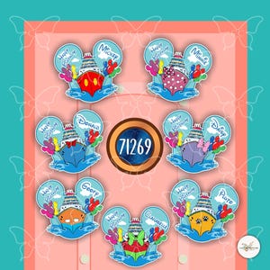 Barco de Feliz Cumpleaños PERSONALIZADO con orejas de Mickey, sombrero y globos - Imanes inspirados en películas de Disney para la puerta del crucero o como recuerdo.