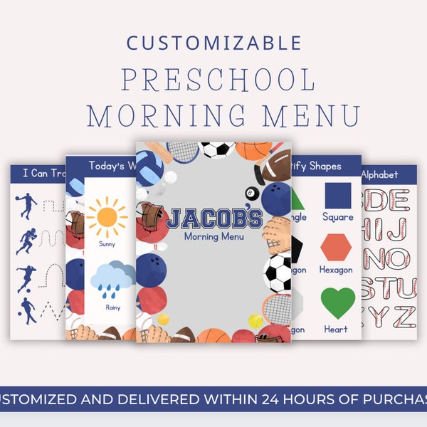 Customizable Sports Themed Preschool Morning Menu