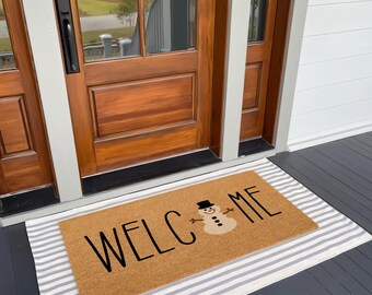 Snowman Welcome Mat | Winter Wishes Doormat | Cute Winter Doormat | Christmas Front Doormat | Outdoor Seasonal Decor | Housewarming Gifts