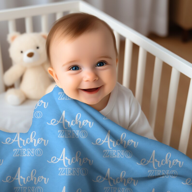 Personalized Baby Blanket for Boys, Baby Boy Throw, Name Bed Sheet, New