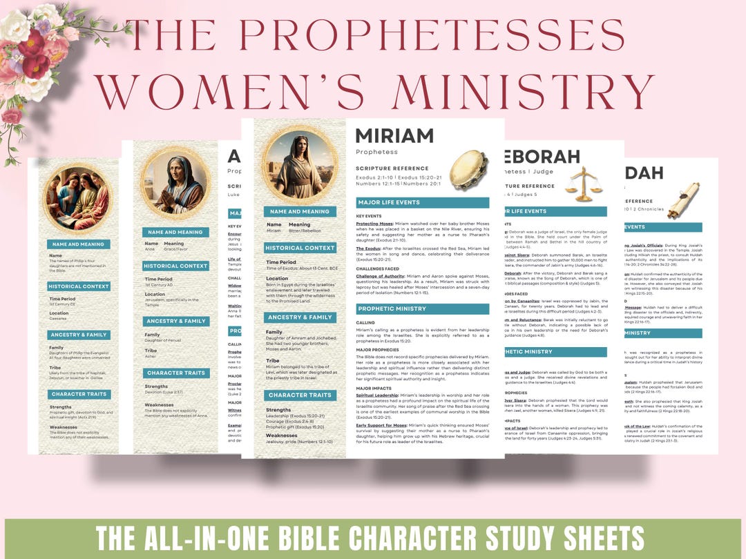 Bible Study Printable Character Sheet Bible Study Guide Prophetesses ...