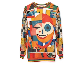 Happy Face Abstract Sweatshirt | Pop Art Geometric Wearable Art Pullover