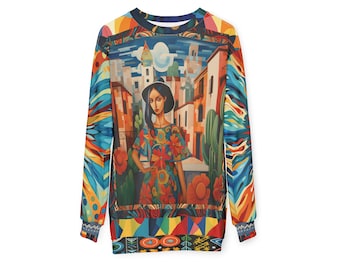Puebla Promenade Sweatshirt | Mexican Art Pullover, Hispanic Heritage Fashion