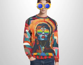 Black Madonna Sweatshirt | Spiritual Pop Art Pullover, Rainbow Lens Fashion
