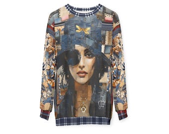 Raven Girl Patchwork Sweatshirt | Denim Chapeau Portrait Wearable Art Pullover