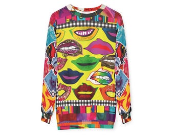Pop Art Lips Sweatshirt | Colorful Maximalist Wearable Art Pullover