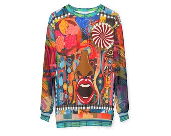 Psychedelic Face Abstract Art Wearable Art Pullover | LAFW 2025 Featured Fashion