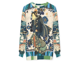 Femme Fatale Blue Robe Sweatshirt | Japanese Block Art Unisex Pullover