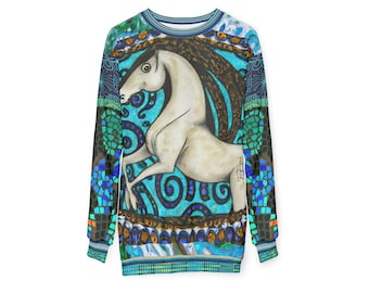 Lance Horsey Pop Art Sweatshirt | Mosaic Horse Blue Wearable Art Pullover