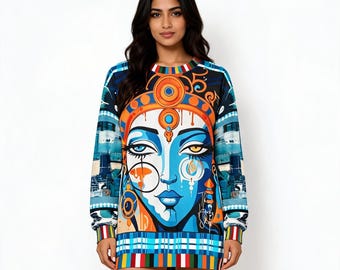 Blue Laxshmi Devi Sweatshirt | Hindu Goddess Pop Art Pullover | SingleTree Lane