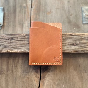 Smitley cartera de cuero cosida a mano hecha a mano EDC tarjetero vegetal curtido pueblo poliéster hilo puntada regalo moda masculina hecha a pedido