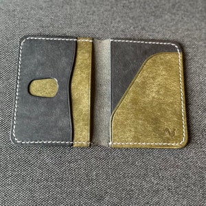 Cartera plegable de cuero cosido a mano, tarjetero EDC hecho a mano, Pueblo curtido vegetal, hilo de poliéster, regalo de puntada, moda masculina