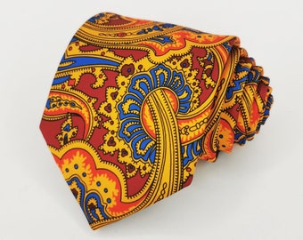 Grande cravate en soie rouge cachemire jaune, cravate en soie, cravate rouge, cravate homme, cravate mariage, cravate faite main