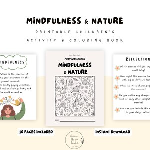 Printable Mindfulness & Nature Activity Book for Kids | Outdoor-Themed Mindfulness Worksheets/Coloring Pages | Digital Download