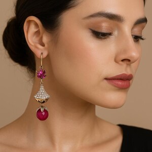 Rosa Kristallohrringe | Luxus Statement Ohrringe mit Edelstein Tropfen | Braut Hochzeit & Party Schmuck