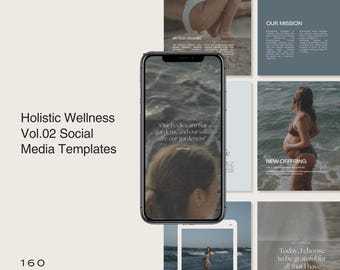 160 Holistic Canva Templates | Ocean Social Media Templates | Wellness Brand | Instagram Story Post Pinterest