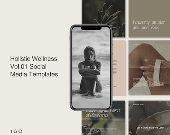 160 Wellness Canva Templates | Earthy Social Media Templates | Holistic Brand | Instagram Story Post Pinterest