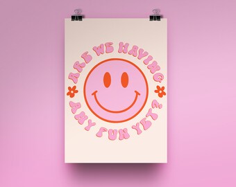 Arte murale tipografica con faccina sorridente rosa - Decorazione stampabile con download immediato / Decorazione per la casa con vibrazioni positive e carine / Stampa artistica minimalista rosa