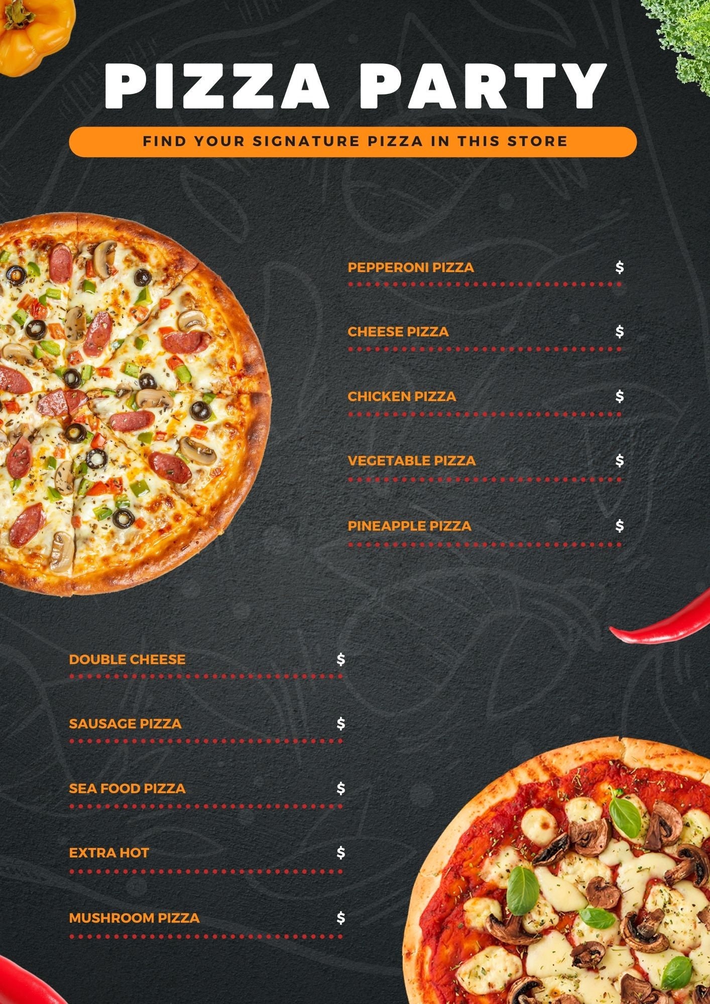 Printable Pizza Menu Etsy