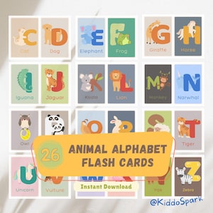 Animal-Themed Alphabet Flashcards | A-Z Digital Learning Cards | Early Childhood Education | Printable | Cute & Fun | Montessori Inspired