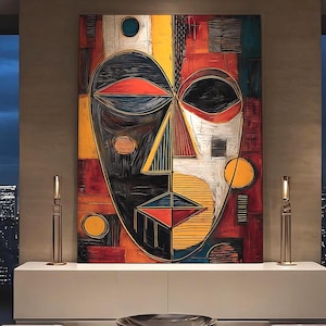 African Abstract Wall Art: Cubist Portrait, Tribal Decor (Digital Download