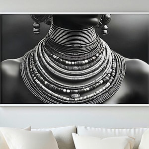 Retrato de reina africana para descarga digital – Arte de mujer negra – Joyería tribal – Decoración bohemia