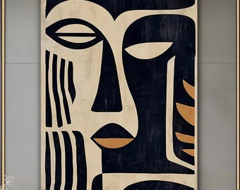 African Mask Canvas, African American Wall Art, Modern Abstract African Artwork, Black Art Decor