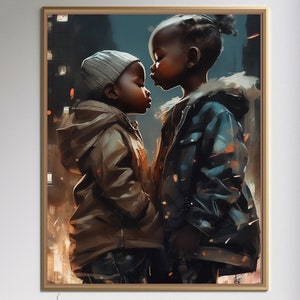 Black Boy and Girl Art Print: Kids Room Decor (Digital Download)