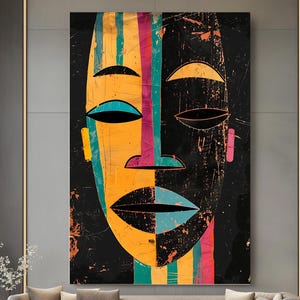 African Mask Canvas Art: Black Art, Cultural Home Decor