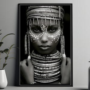African Woman Printable Wall Art, Afrocentric Digital Download, Black Woman Boho Art for Living Room, Modern Home Decor Gift for Her