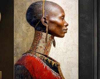 African Woman Abstract Art Canvas, Tribal Home Decor, Afrocentric Cultural Wall Art, Ethnic African Painting