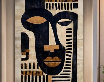 African Mask Canvas Art, Afrocentric Tribal Wall Decor, African American Home Decoration, Unique Cultural Living Room Gift