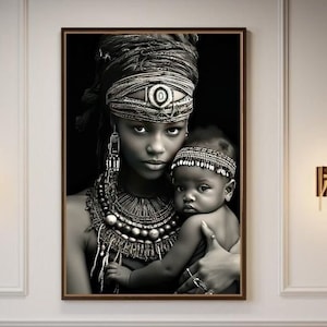 Cuadro de mujer africana en lienzo, decoración tribal afrocéntrica para el hogar, arte étnico africano, obra de arte cultural minimalista, regalo único para el hogar.