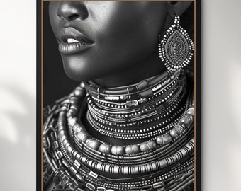 Black Woman Tribal Necklace Art Print: Afrocentric Wall Decor (Digital Download)