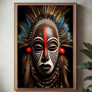 African Mask Wall Art: Afrocentric Tribal Decor Print