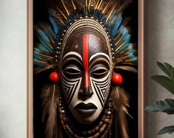 African Mask Wall Art: Afrocentric Tribal Decor Print