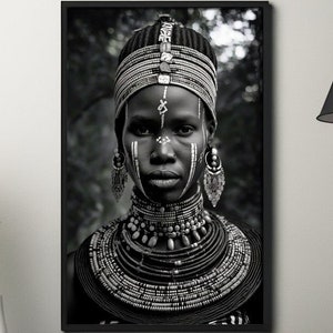Black Woman Portrait: African Tribal Necklace Art (Digital Download