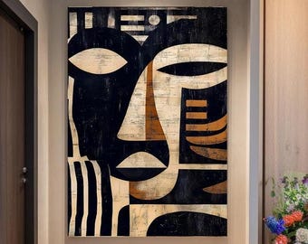 African Mask Abstract Art Canvas, African American home decoration, Afrocentric Cultural Wall Decor, Unique Living Room Gift