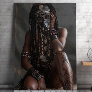 Afrocentric Tribal Canvas Wall Art, Boho African Masks Decor, Abstract Ethnic Art for Living Room, Office, Ready to Hang Gift
