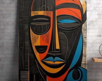 Tribal Mask Canvas Art: Extra Large Afrocentric Wall Decor