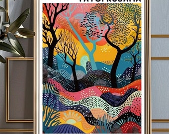 Yayoi Kusama Exhibition Poster: Colorful Wave Print (Digital Download)