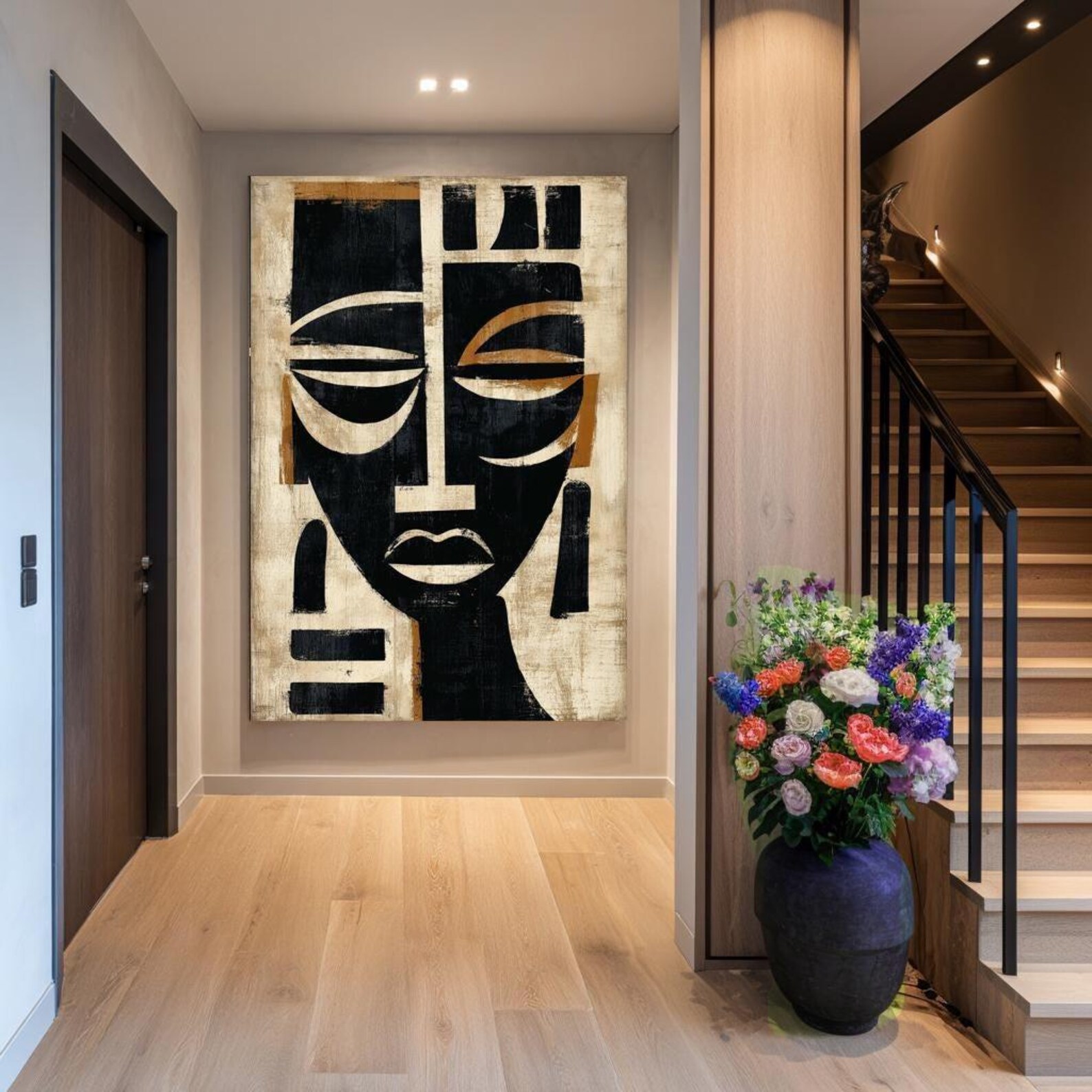 Abstract African Mask Art Canvas, Afrocentric Cultural Wall Decor