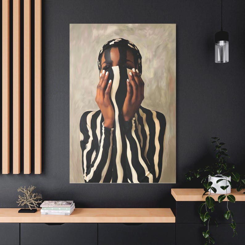 Afrocentric Abstract Black Woman Wall Art, Neutral Black and White ...