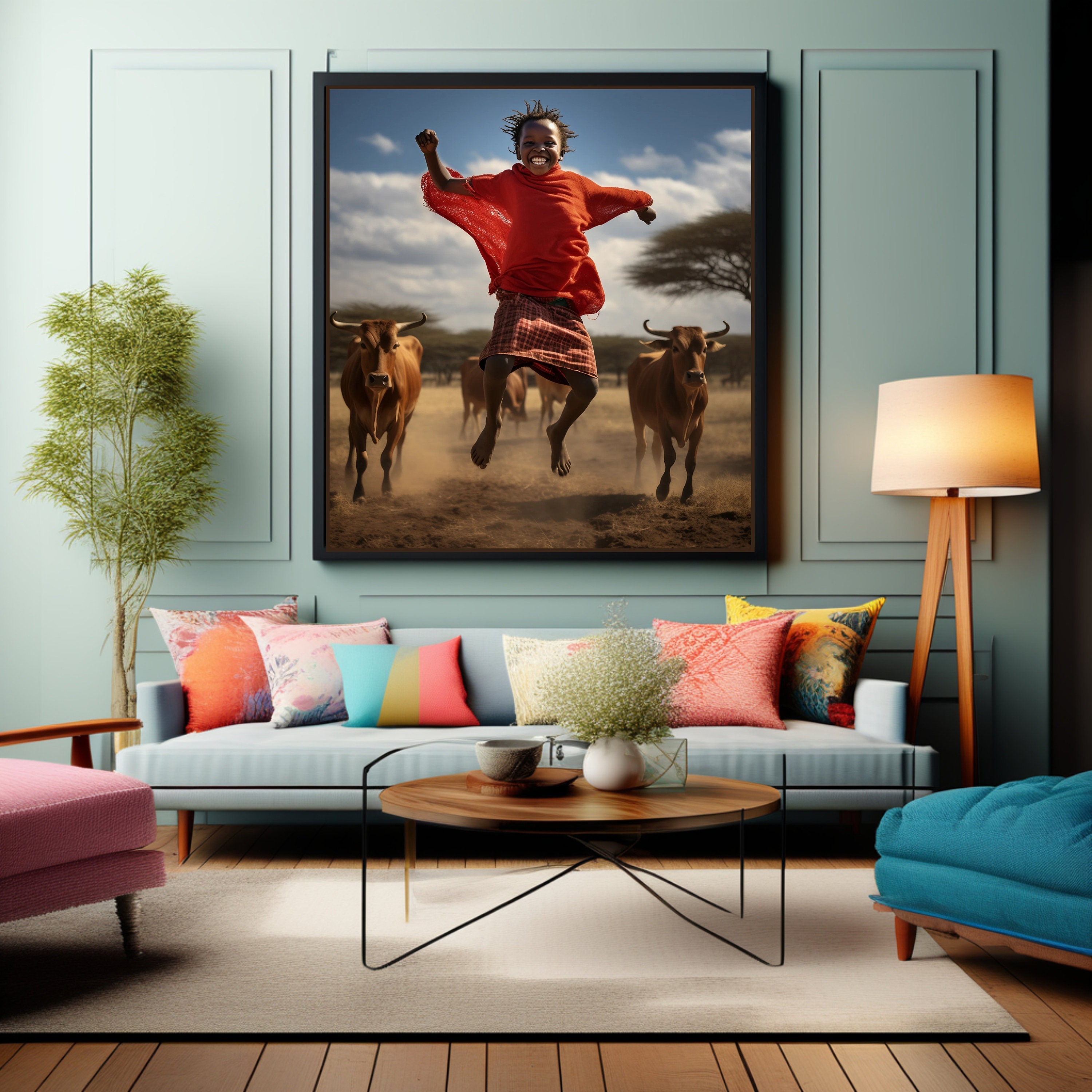 African American Boy Art , Maasai Boy in Red Shuka , Black Boy Joy Wall