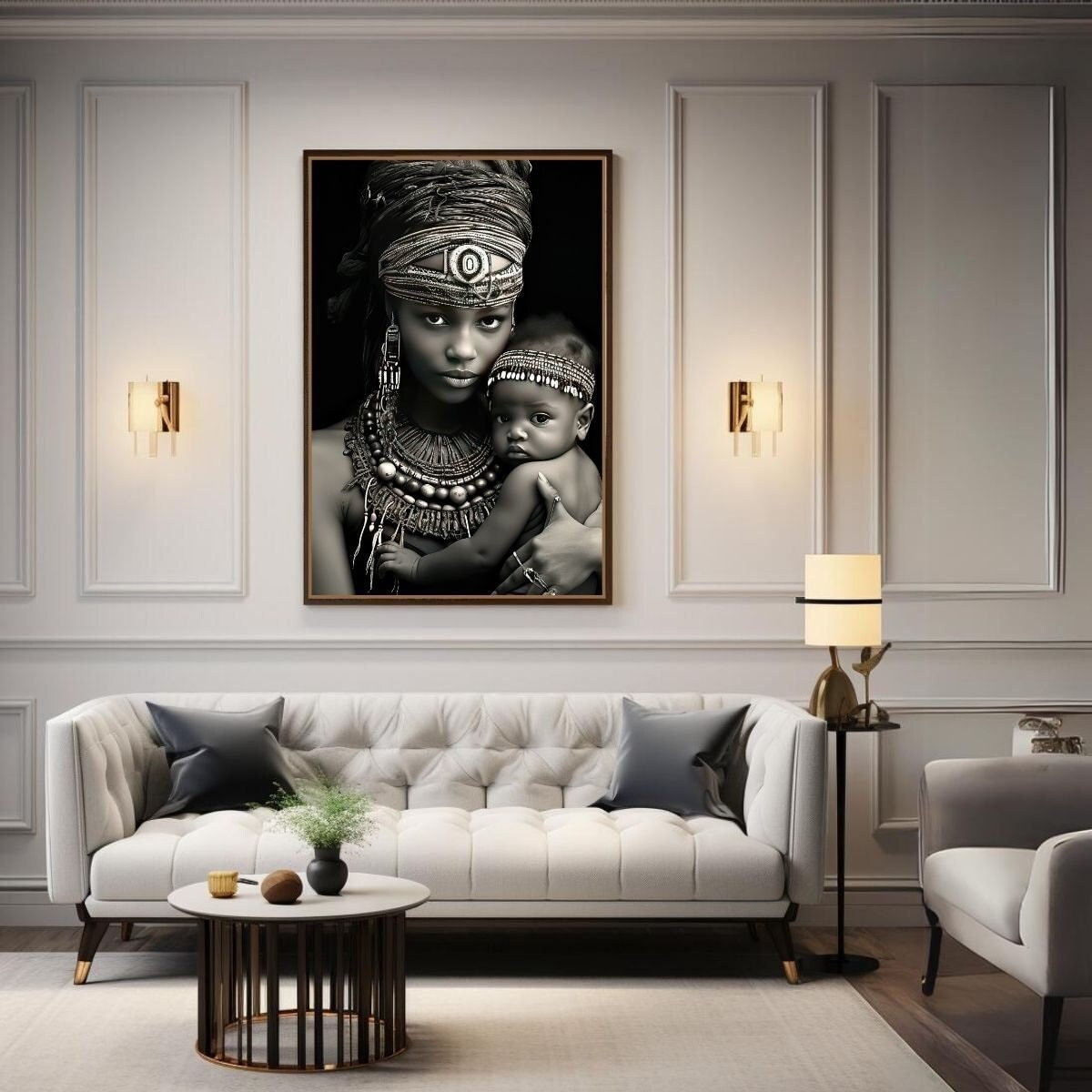 African Woman Art Print: Tribal Black and White Lady Portrait (Digital Download)